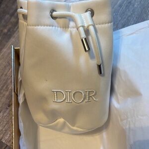 Dior Cream Satin Drawstring Cosmetic Bag